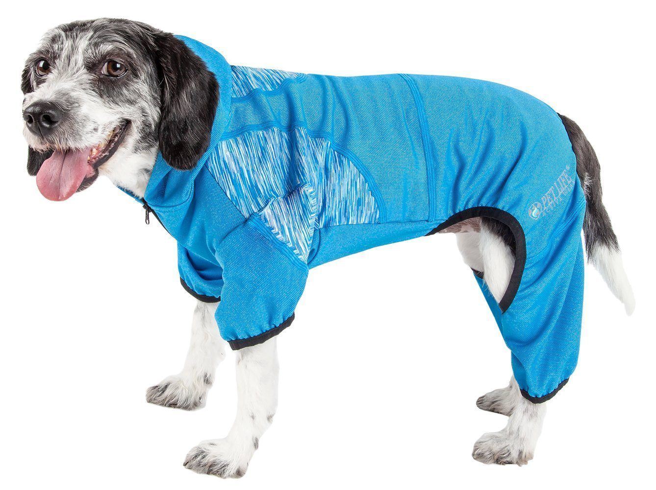 Blue dog yoga tracksuit hoodie with elastic cuffs and breathable stretch fabric