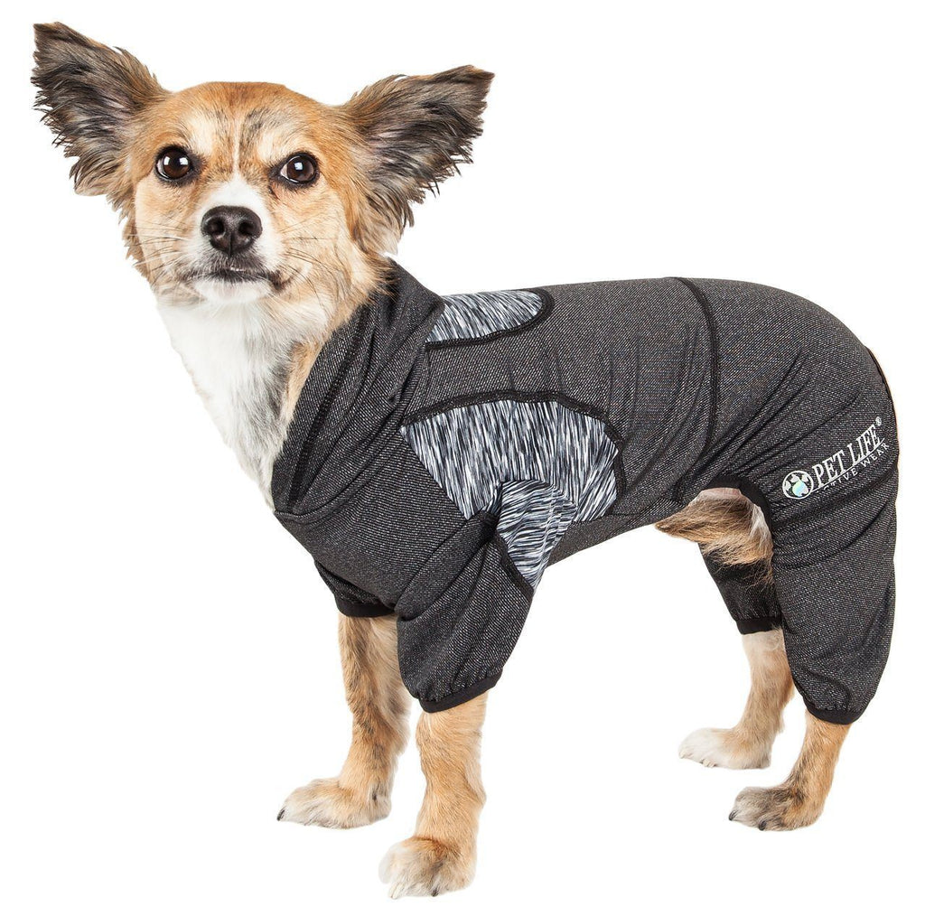 Black dog yoga tracksuit hoodie with stretch fit and paw-shaped hood opening