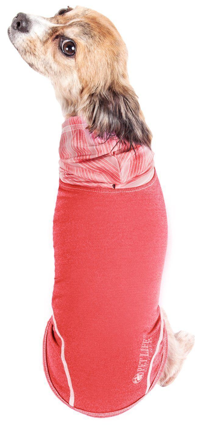 Dog sleeveless pull-over hoodie in red with hooded neck and drawstring hem