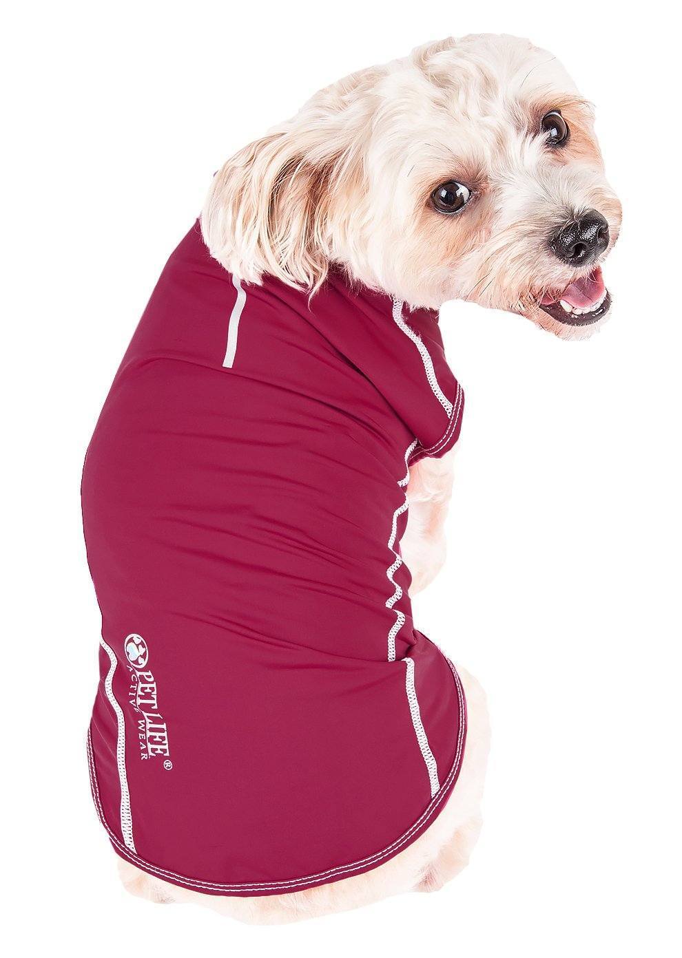 Maroon active dog yoga tank top with white piping and small logo patch
