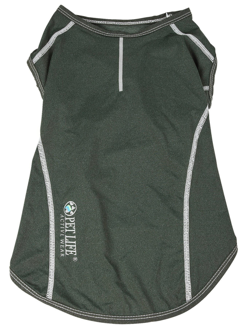 Olive green dog yoga tank with center seam and contrast piping along neckline and side panels