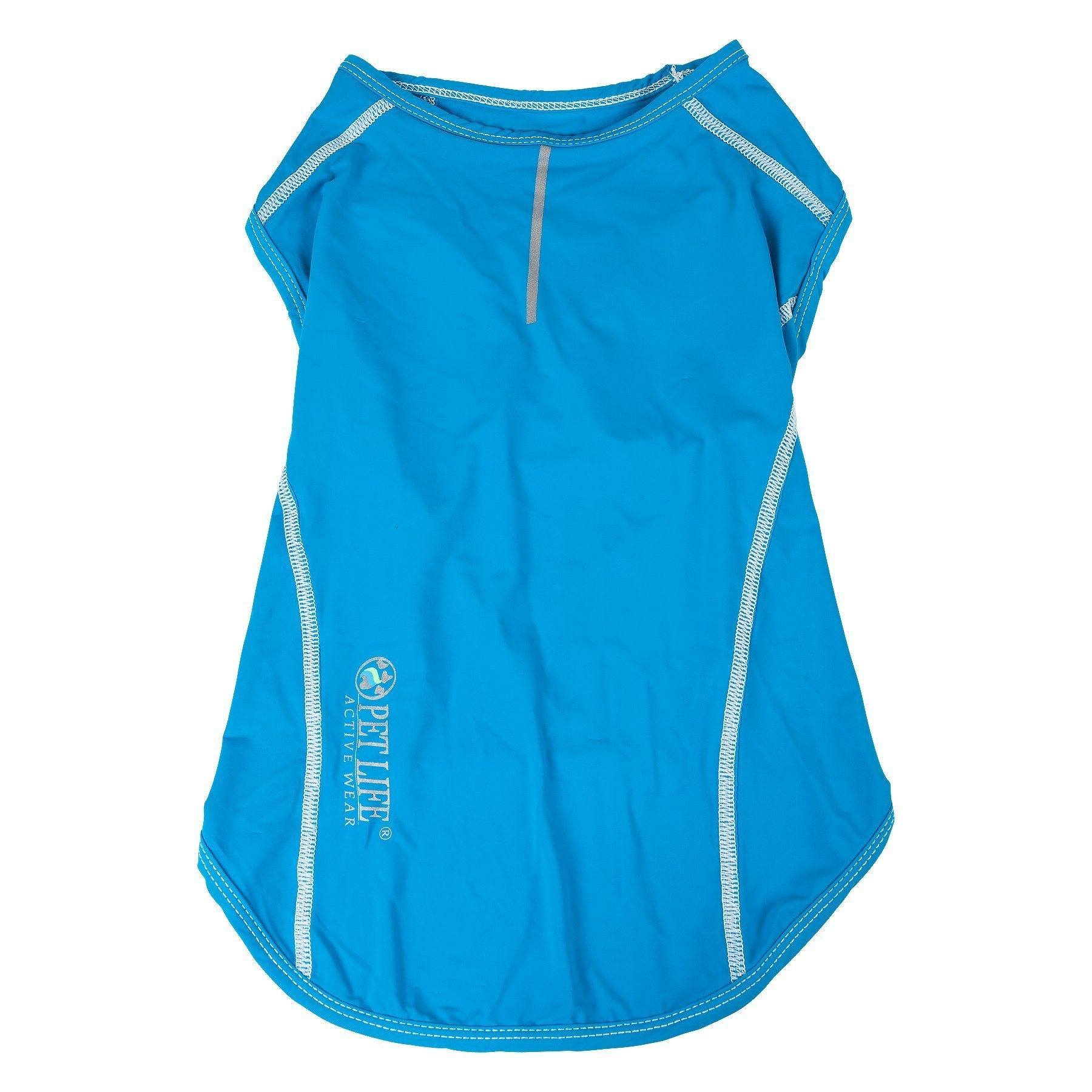 Sky blue dog fitness tank top with sleeveless design, contrast piping and center seam