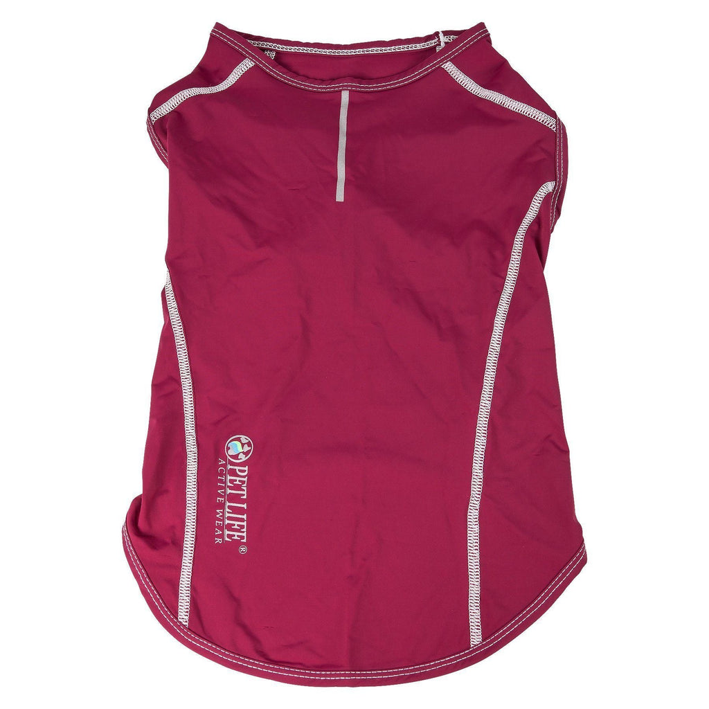 Maroon dog yoga shirt with sleeveless cut and contrast piping around neckline and sides