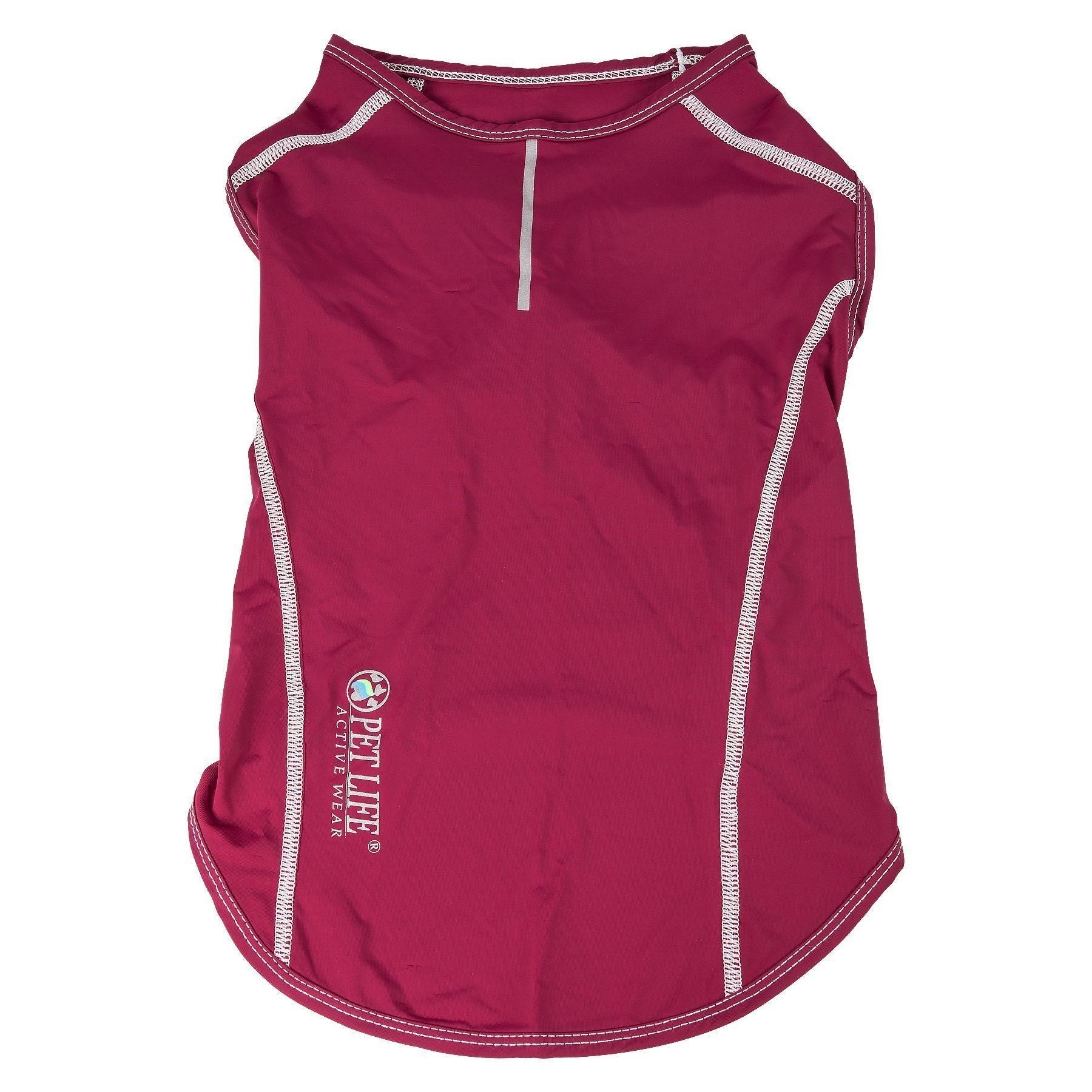 Maroon dog yoga shirt with sleeveless cut and contrast piping around neckline and sides