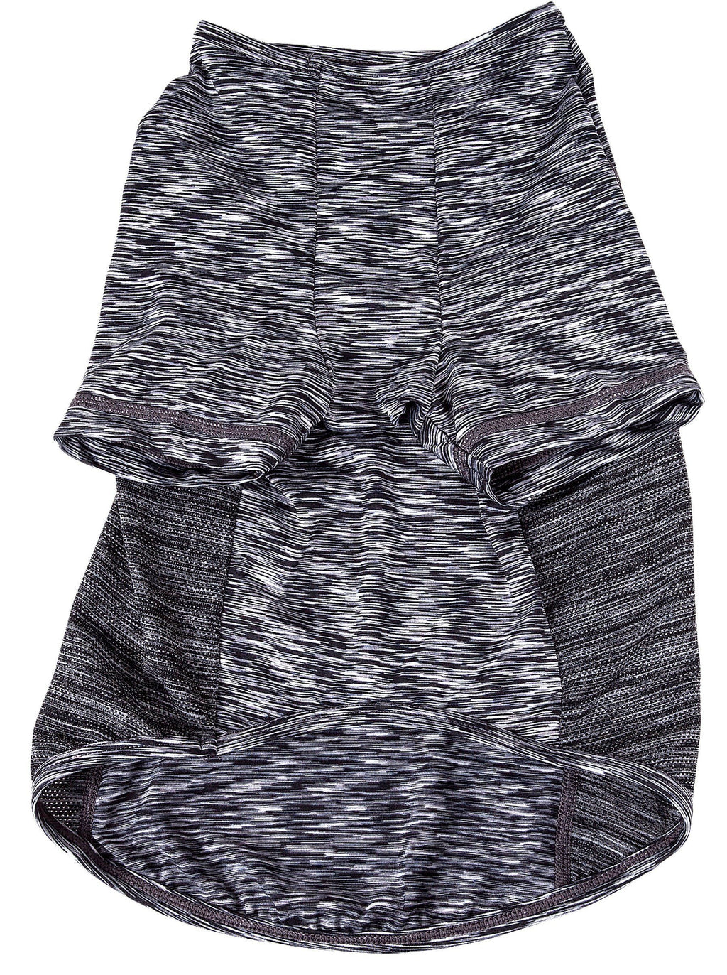 Black heather dog t-shirt with dark side panels and hem, relaxed drape