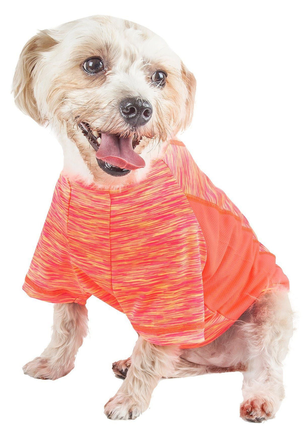 Neon orange heather dog yoga fitness T-shirt, short sleeves, crew neck