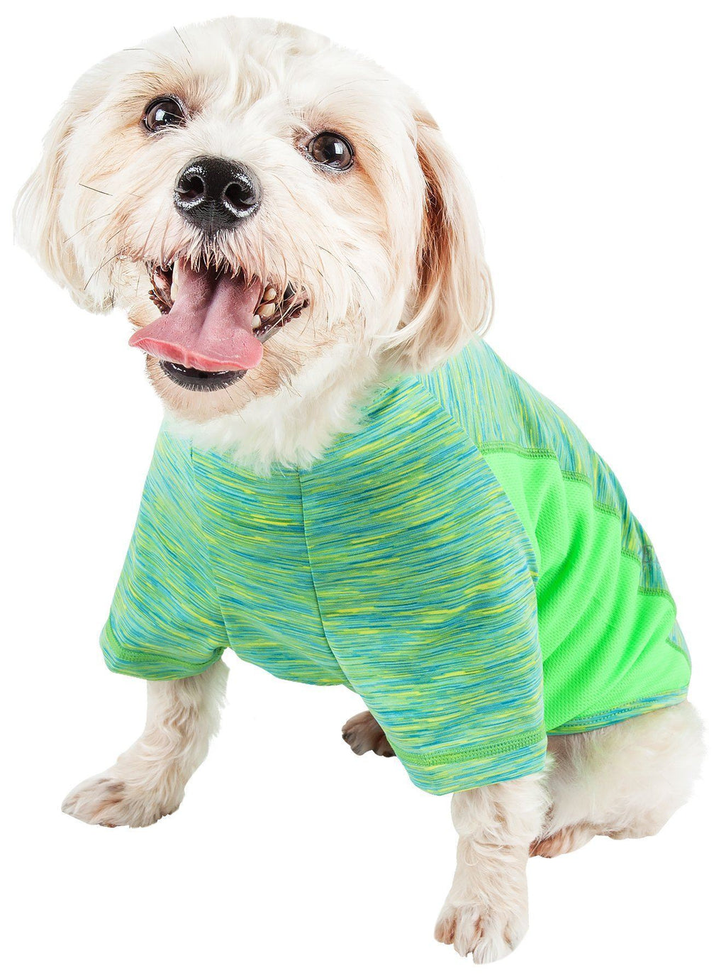 Green heather dog yoga fitness T-shirt, ultra-stretch crew neck