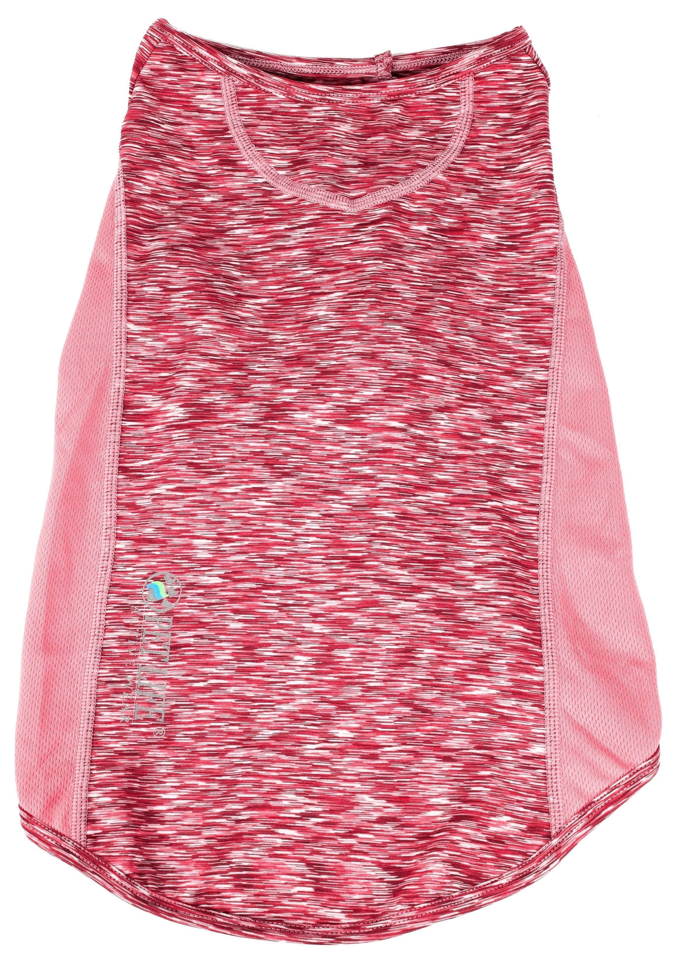 Pink heather dog t-shirt with pink trim, short sleeves, scoop neck