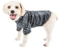 Black heather ultra-stretch dog yoga T-shirt with dark gray speckle pattern