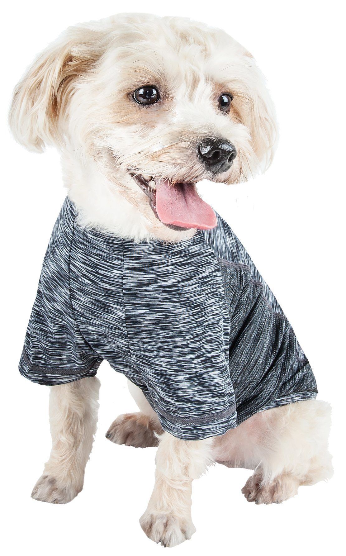 Black heather dog yoga T-shirt, heathered ultra-stretch crew neck, short sleeves