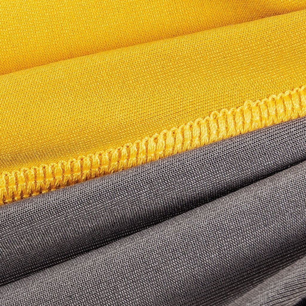 Yellow dog fitness warm-up tracksuit with gray panels and contrast stitching