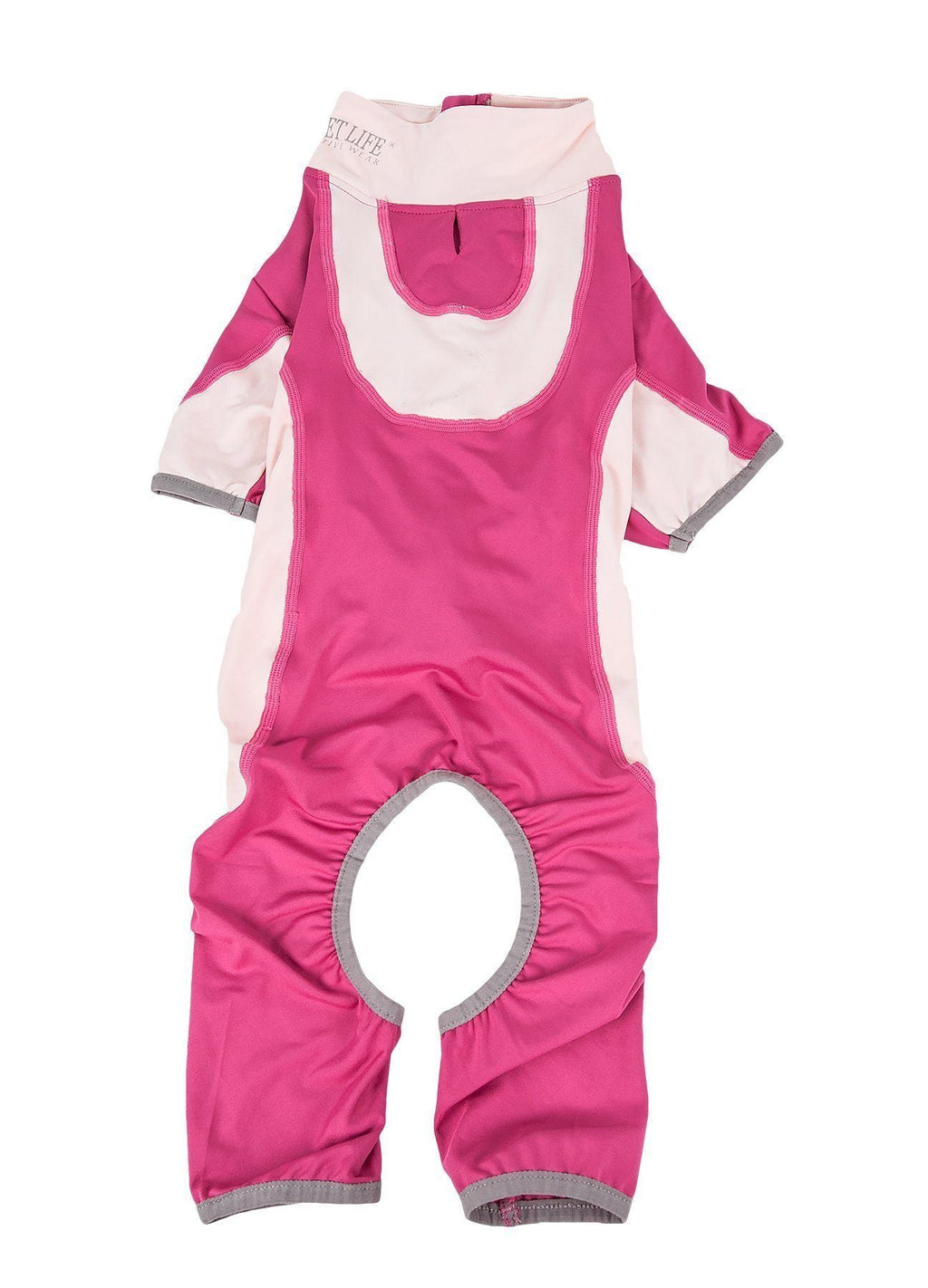 Hot pink dog zip tracksuit with white contrast panels and heart-shaped belly cutout