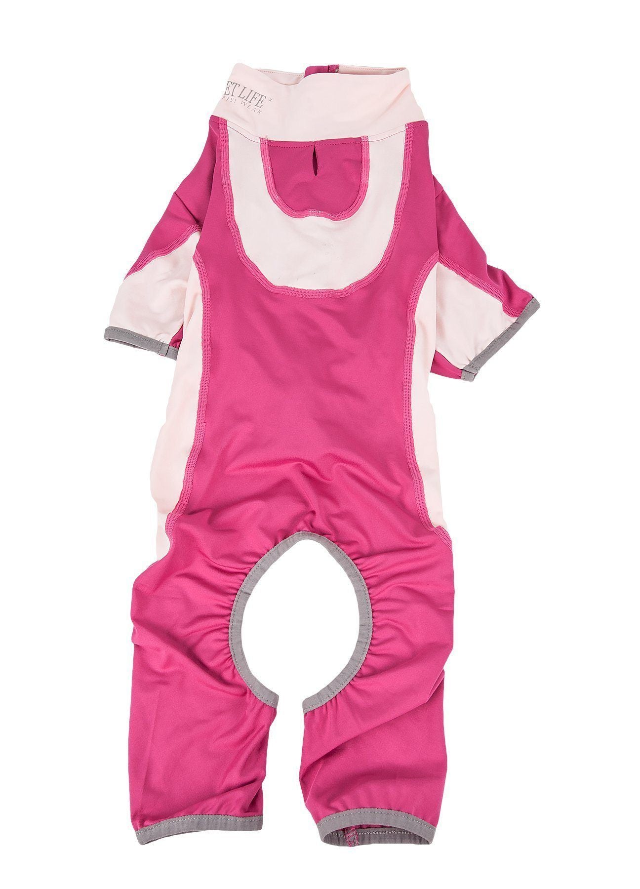 Hot pink dog zip tracksuit with white contrast panels and heart-shaped belly cutout