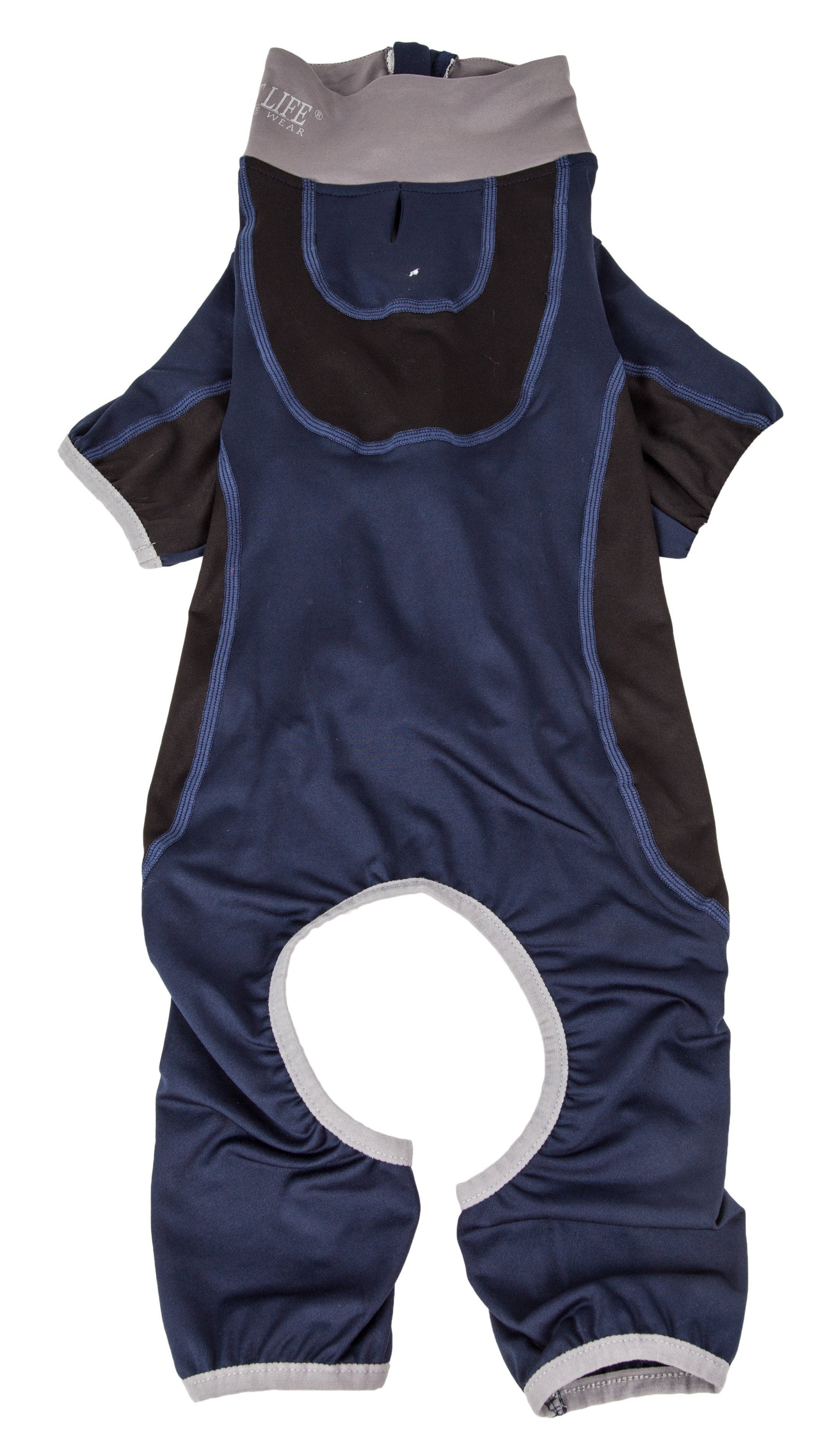 Navy dog active tracksuit with dark chest pocket opening and heart-shaped belly cutout