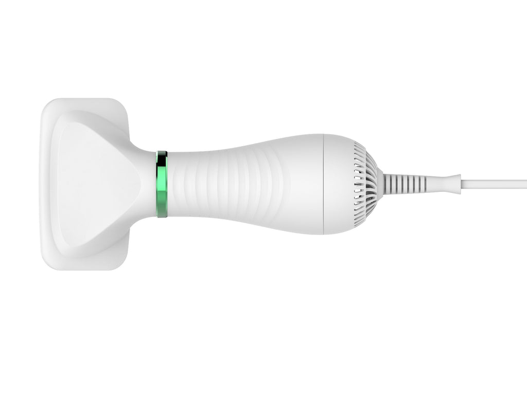Front airflow opening on electronic pet dryer with pin head and green LED ring