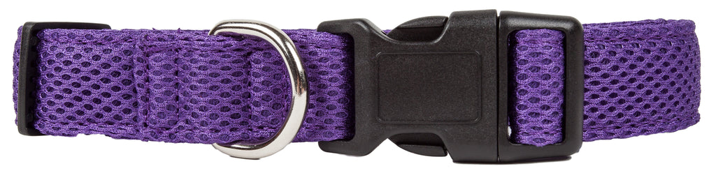 Purple mesh dog collar with black adjustable buckle and metal D-ring