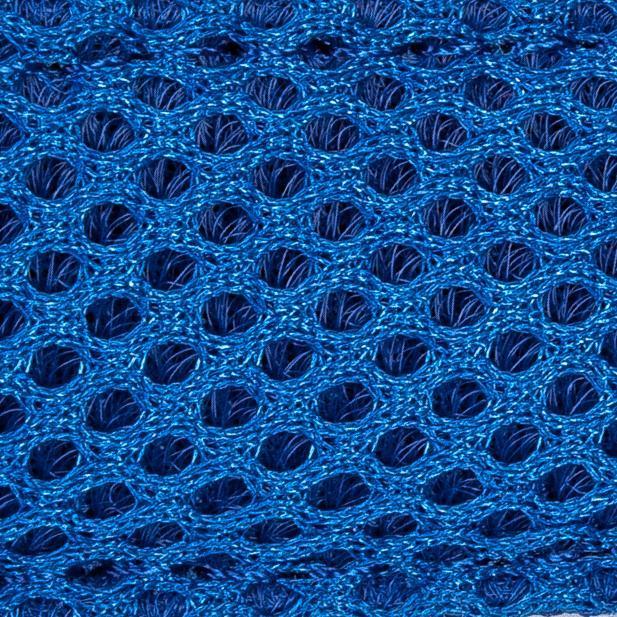 Close-up of blue breathable mesh fabric with circular ventilation holes