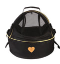 Black panoramic circular dog carrier with double zippers and front mesh viewing panels