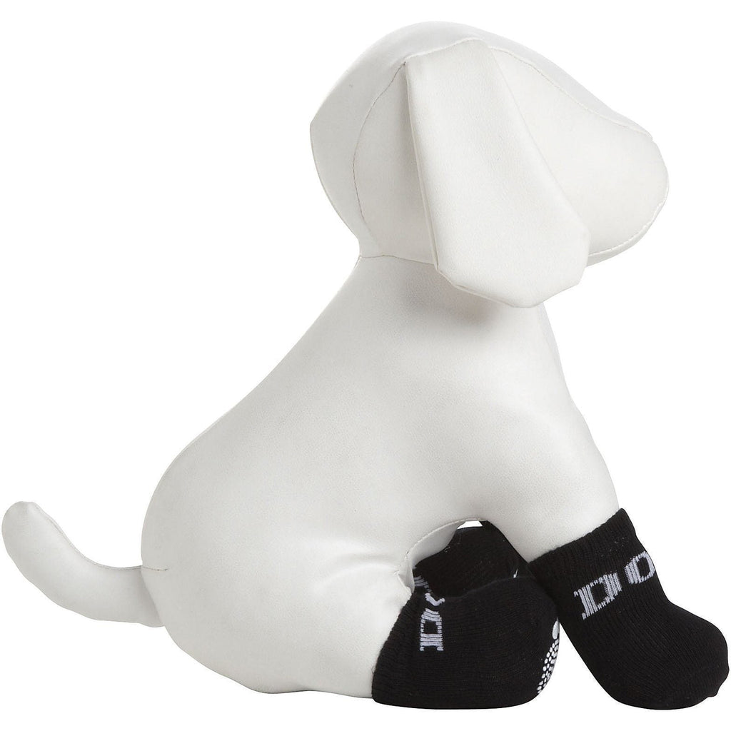 Black breathable stretch pet socks with paw-print grip soles