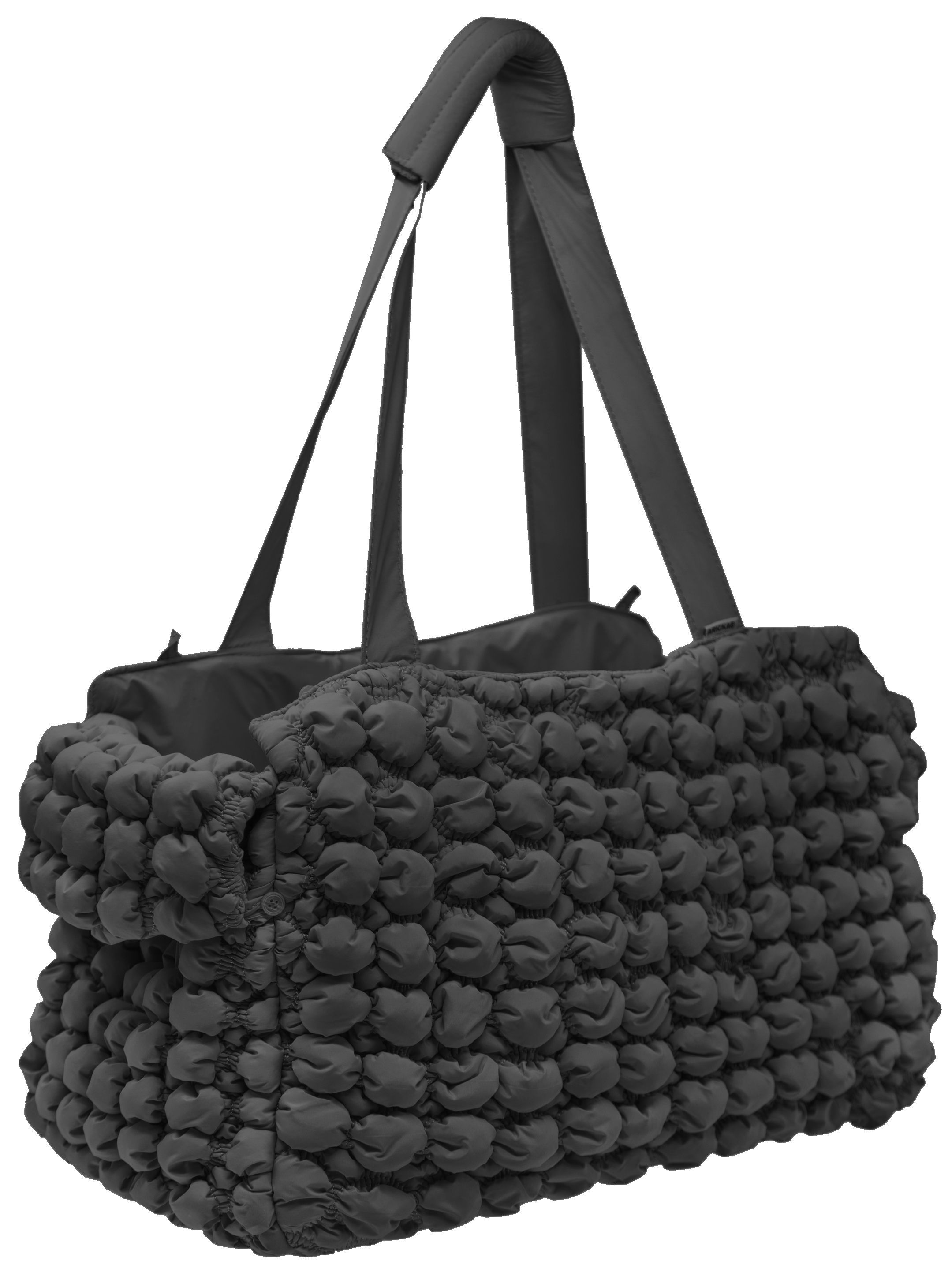 Ultra-plush pet carrier with bubble texture and dual handles, black.