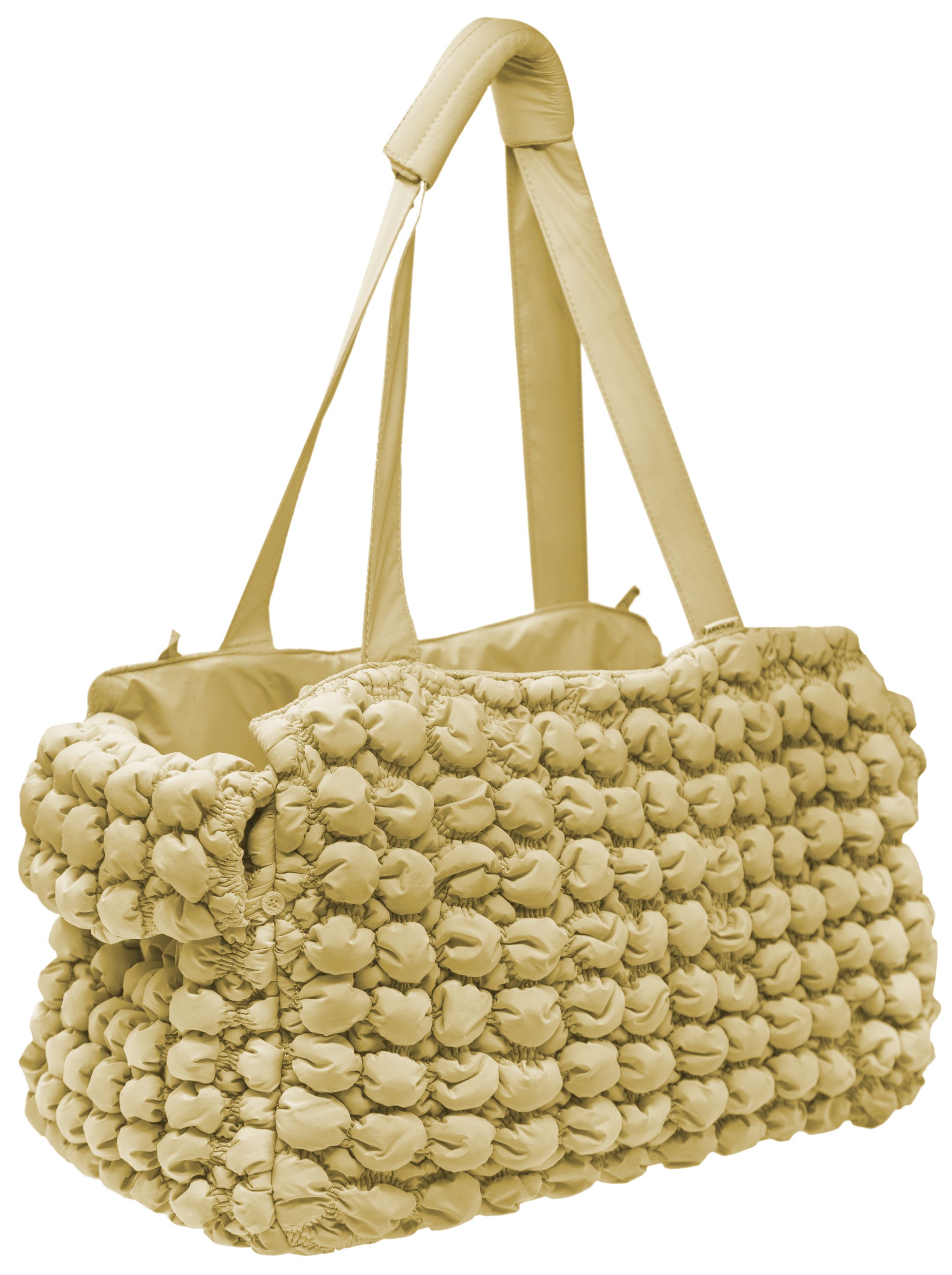 Ultra-plush bubble pet carrier with dual handles, gold/yellow.