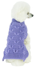 Lavender purple knitted turtleneck dog sweater, butterfly stitch raised pattern
