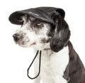 Jet black dog UV protective adjustable fashion hat, chin drawstrings and side brim logo
