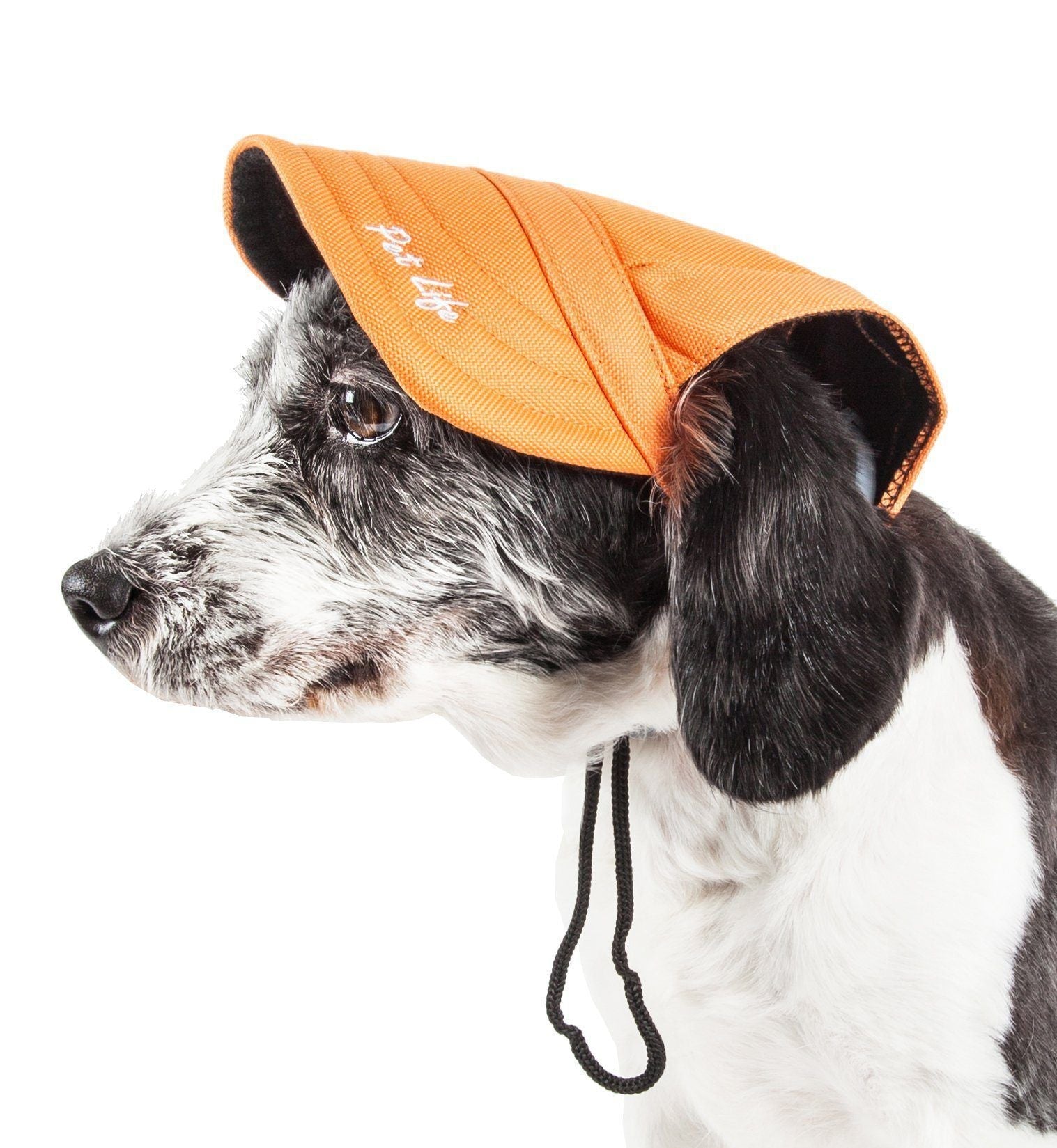 Orange dog UV protective adjustable fashion hat with chin drawstrings and side brim logo