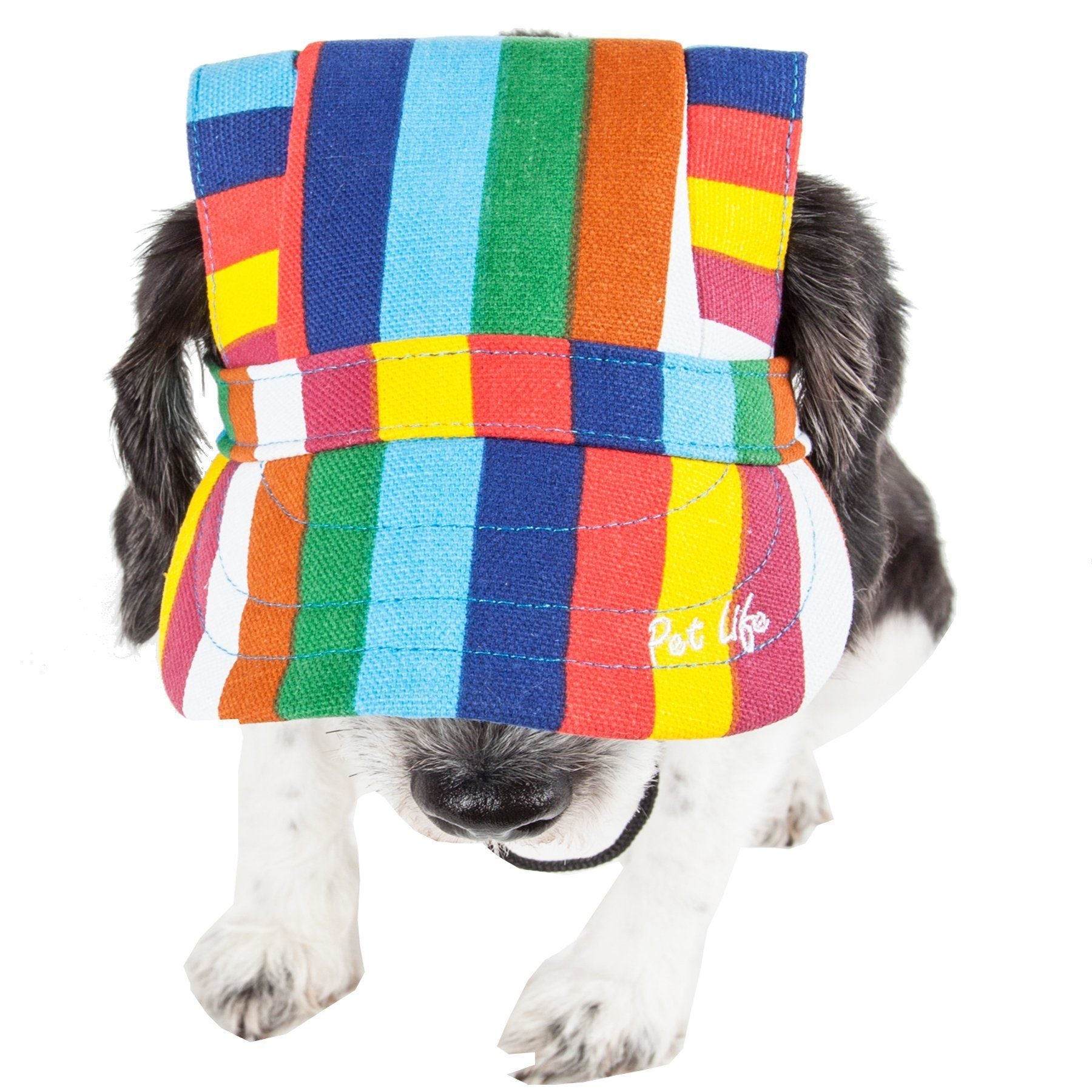 Multicolor checkered dog hat, stitched panels with rear fit and chin ties