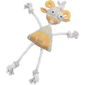 Jute rope doll dog squeak toy with yellow bone-shaped plush and floppy ears