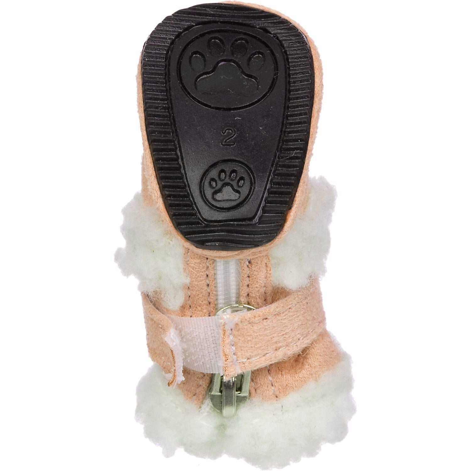 Bottom view of brown dog bootie set of 4 with textured non-slip paw sole
