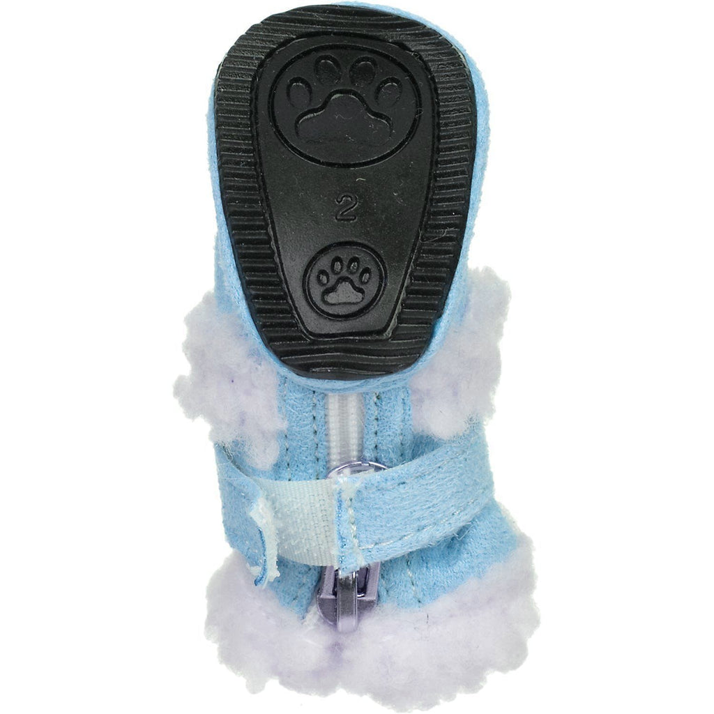 Bottom view of blue dog bootie set of 4 with textured non-slip paw sole