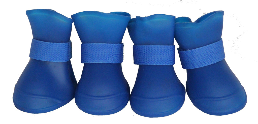 Set of 4 blue dog boots with elastic straps and rubber tread soles