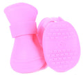 Pink rubber dog shoes with elastic cuffs and paw-pattern grip sole