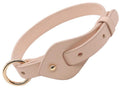 Apricot adjustable leather dog collar with metal D-ring and snap closure