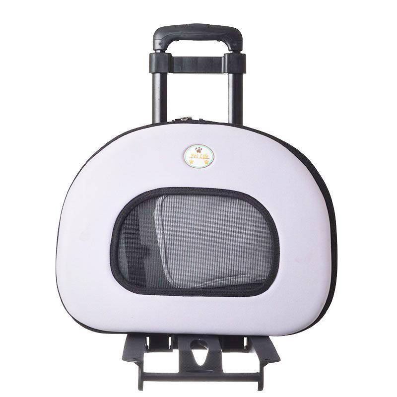 Light purple wheeled pet carrier crate front view with mesh ventilation window