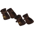 Dark brown insulated dog boots set of 4, faux fur cuffs and suede-look straps