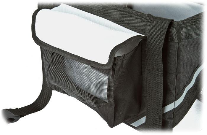Black mesh-lined pet bike basket end panel with padded edge and carrying strap