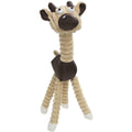Brown plush jute-rope squeak chew toy, animal face with long rope legs; dog toy