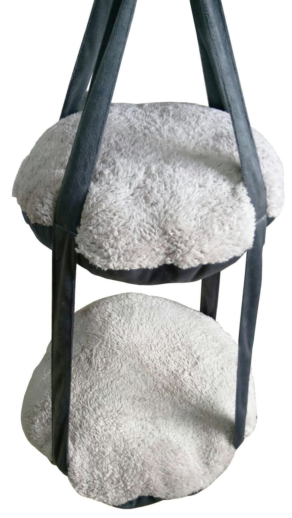 Grey hanging cat hammock lounger set of two plush oval beds with hanging straps