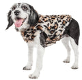 Leopard print mink fur dog coat with full coverage and cozy wrap, front side view
