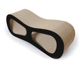 Black cat scratcher lounger with beige top and black curved cutout tunnels
