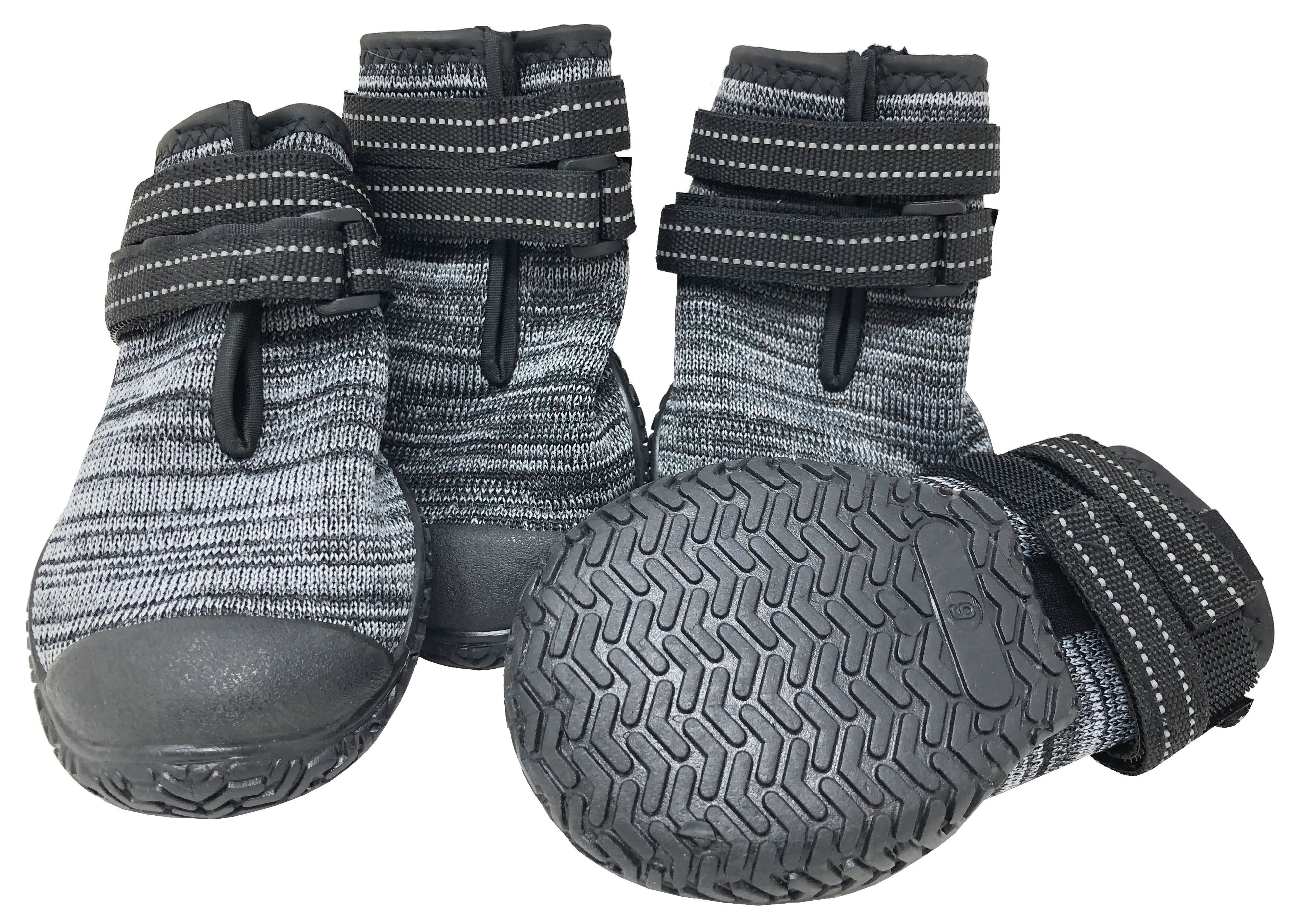 Black/gray dog ankle shoes with textured rubber soles and Velcro straps (set of 4)