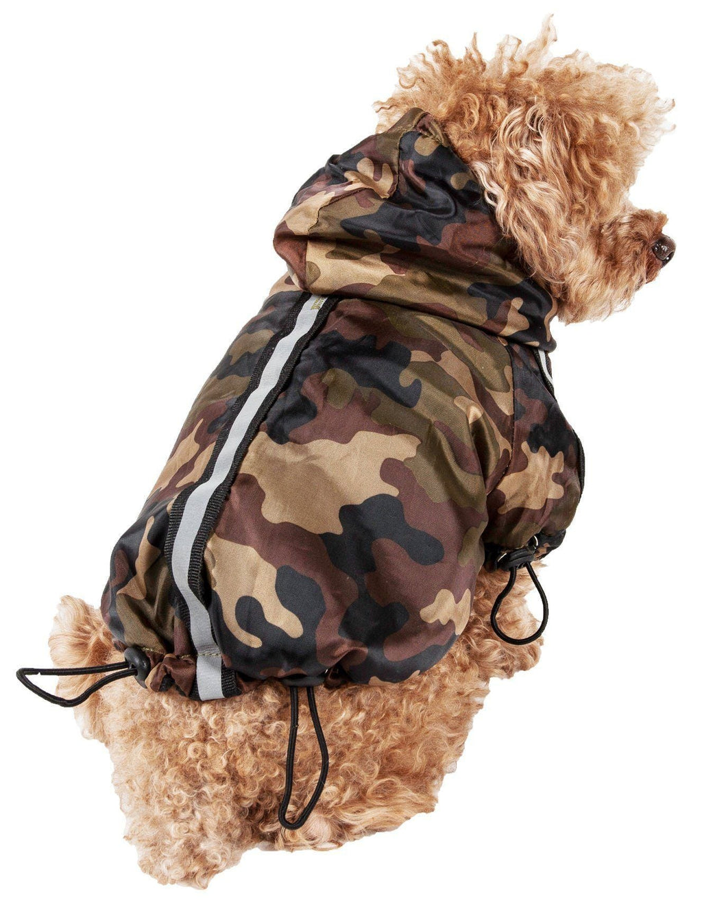 Forest camouflage dog raincoat with removable hood and adjustable belly straps