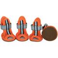 Orange mesh dog sandals set of four, shown from side and sole