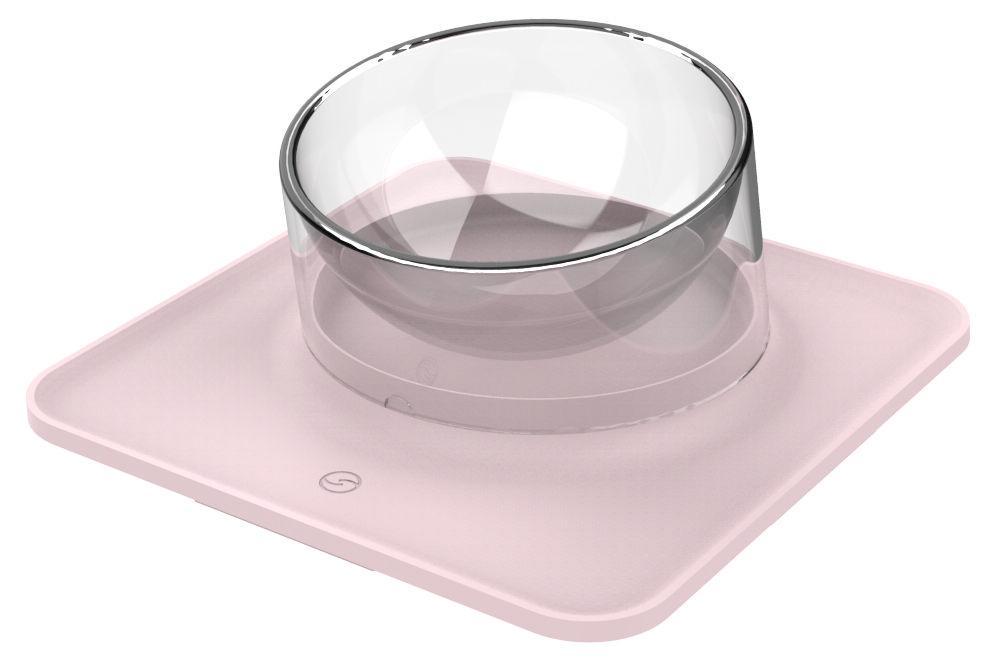 Clear pet bowl on curved anti-skid mat, pink base