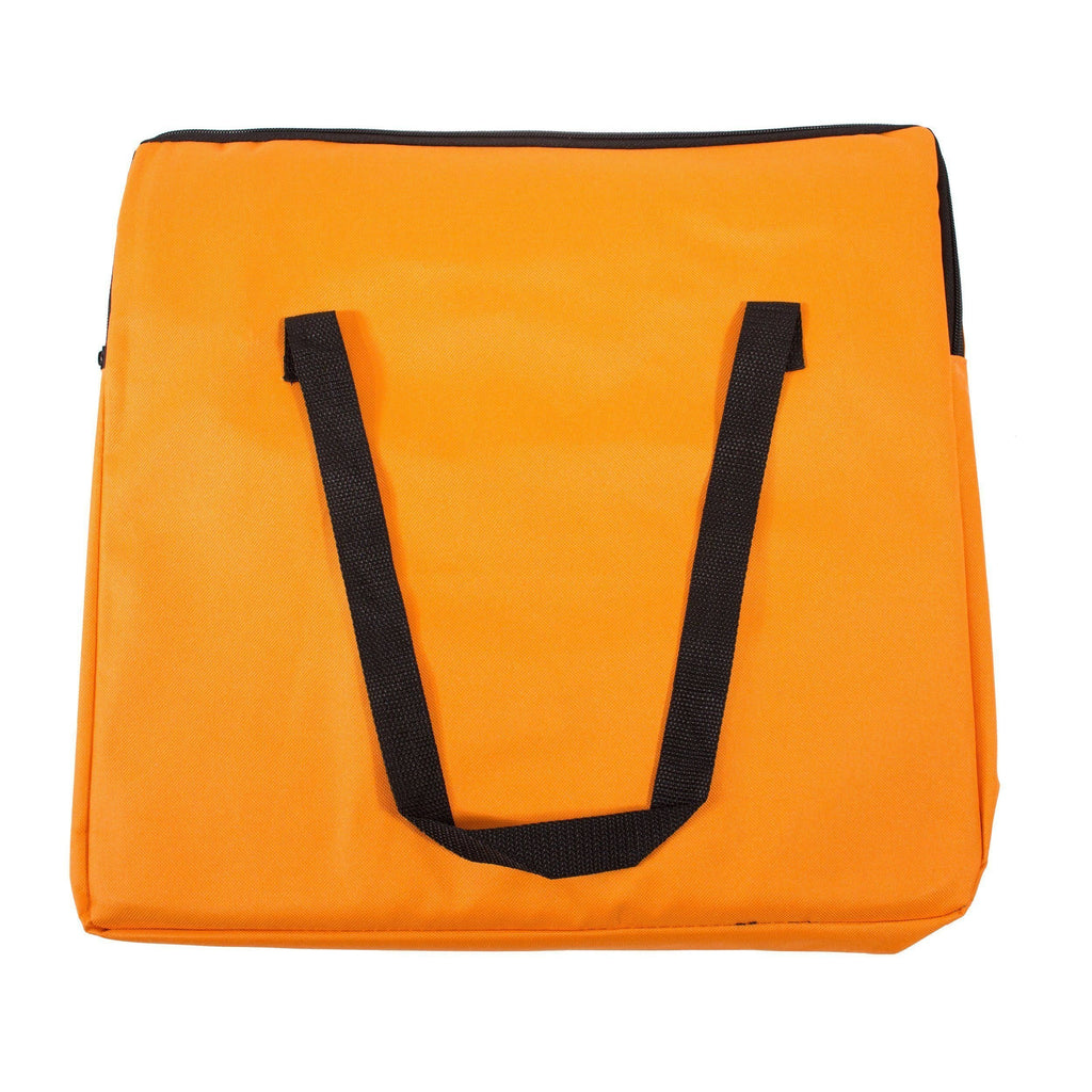 Orange collapsible pet travel carseat back panel with black carry handles