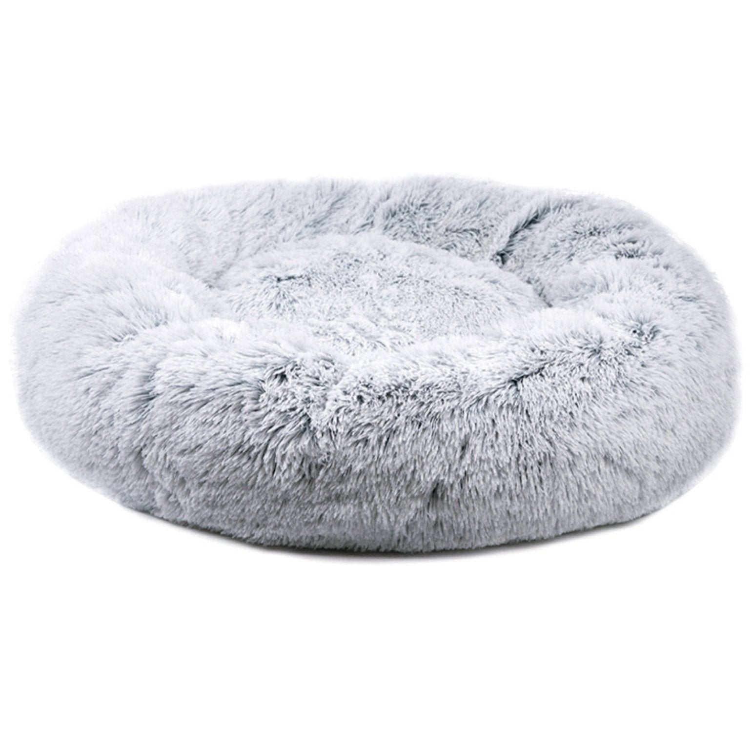 28-inch round plush pet bed with thick tufted shag cushion
