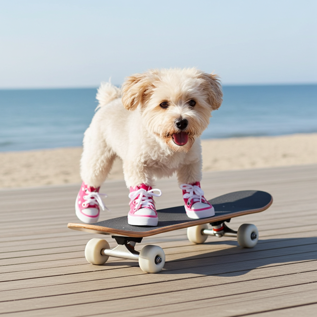 Pet dog canvas grip sneakers set of 4, pink and white with lace-up straps