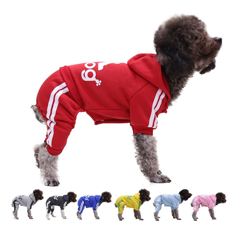 Adidog Four-Leg Tracksuit Hoodie — Sporty Dog Jumpsuit in 7 Colors, Sizes XS–2XL